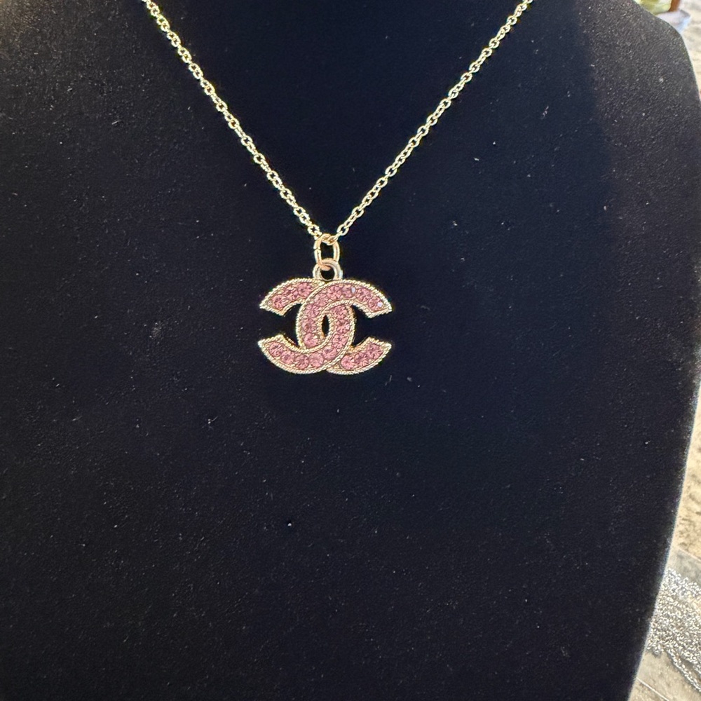 UPCYCLED CHANEL Gold Necklace with Pink Pendant